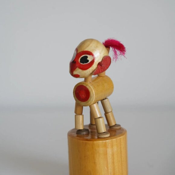 VTG Wooden Thumb Puppet MONKEY Push Button Collapsible Toy 3" - Picture 5 of 6